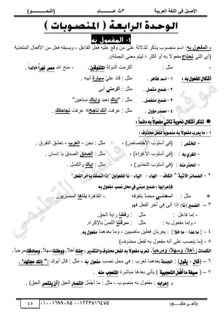 ‫األط‬
‫ُٮ‬ ٰٚ
‫وشتٰح‬ٛ‫ا‬ ‫ٌح‬ٜٛ‫ا‬
ٖ
‫ه‬ ‫ز‬
‫ـــــــــــ‬
( ٝ‫ا‬
٪‫ذـــــــــــــ‬٤ٛ‫ا‬
)
‫(ياس‬
‫ـ‬‫ـ‬‫ـ‬‫ـ‬‫ـ‬‫ـ‬‫ـ‬‫ـ‬‫ـ‬‫ـ‬‫ـ‬‫ـ‬
‫سلي‬ ‫ر‬
‫ـ‬‫ـ‬‫ـ‬‫ـ‬‫ـ‬‫ـ‬‫ـ‬‫ـ‬‫ـ‬‫ـ‬‫ـ‬‫ـ‬‫ـ‬‫ـ‬‫ـ‬‫ـ‬‫ـ‬‫ـ‬‫ـ‬‫ـ‬‫ـ‬‫ـ‬‫ـ‬‫ـ‬‫ـ‬‫ـ‬‫ـ‬
)‫م‬
53661534253
-
53553477563
45
1
-
‫به‬ ‫المفعول‬
-
٦‫ت‬ ٙ٪‫ِو‬٠ٛ‫ا‬
:
‫يّش‬٬‫حٿڄظ‬ ‫خٽ‬٬‫حألٳ‬ ‫ڃن‬ ‫پ‬٬‫ٳ‬ ‫ًّٔزٸو‬ ، ‫پ‬٫‫حٿٴخ‬ ‫پ‬٬‫ٳ‬ ‫ڀْو‬٫ ٪‫ًٷ‬ ‫ڃن‬ َ‫ڀ‬٫ ‫ٿڀيالٿش‬ َ‫ٌّٻ‬ ‫ٌد‬ٜ‫ڃن‬ ‫حٓڂ‬
ِ‫حٿظ‬ ُ‫(أ‬
‫ذذراض‬
ً
‫ال‬ٌ٬‫ڃٴ‬
‫رو‬
‫حٿـڄڀش‬ َ‫ن‬٬‫ڃ‬ ‫ٿْظڂ‬ ‫أل‬ َ‫أٻؼ‬ ً‫أ‬
.)
-
: ‫ڃؼپ‬
َ‫أٻ‬
‫حٿيًٿش‬ ‫ڃض‬
‫قني‬ٛ‫املتؿ‬
.
-
‫حهلل‬ ‫ڃنق‬
‫َكط‬
ّ‫ا‬‫ْٗط‬
ّ‫ا‬‫خايس‬
.
:٘‫ب‬ٍٛ‫املؿع‬ٍ‫أؾها‬
1
-
‫ظاٖط‬ِ‫اغ‬
.
: ‫ڃؼپ‬
‫ٷخى‬
ّ
ِ‫ڀ‬٫
‫عٰاسج‬
. ‫أرْو‬
2
-
ٌ‫َتك‬‫نُري‬
.
: ‫ڃؼپ‬
٤ٟ‫أٗش‬
‫ٮ‬
ِ‫أر‬
3
-
ٌ‫َٓؿك‬‫نُري‬
.
" : ‫ڃؼپ‬
ٕ‫ئٯا‬
٬‫ن‬
‫زي‬
ٕ‫ئٯا‬٩
"‫ْن‬٬‫نٔظ‬
4
-
ٍٚ٪َ‫َكسض‬
.
‫َٳض‬٫ : ‫ڃؼپ‬
ٖ٣‫أ‬
‫اجخ‬٣
‫َٳض‬٫ =
٘‫جاد‬٣
ٖ
.

:ّ‫ا‬ُ٥‫زا‬٘‫ب‬ّ
٫ٛ‫َؿع‬ٞ‫تأت‬١ٜٛ‫م‬ٍ‫أؾها‬‫تصنط‬
1
-
:‫ف‬ٚ‫قص‬ٌ‫يؿع‬ّ
‫ا‬‫ب‬ٛ‫َٓك‬٘‫ب‬ّ
٫ٛ‫َؿع‬‫عطب‬ٜ‫َا‬
-
‫املدتل‬
:
، )ٙ‫خ‬ٜ‫حالهظ‬ ‫أٓڀٌد‬ ِ‫(ٳ‬
‫نلن‬ : ‫ڃؼپ‬
-
‫وشب‬ٛ‫ا‬
-
. ‫حٿظٴَٵ‬ ‫٘ٶ‬٬‫ن‬
-
‫امل‬
٘‫ب‬ٟ‫ػط‬
:
، )‫حتٯَحء‬ ‫أٓڀٌد‬ ِ‫(ٳ‬
: ‫ڃؼپ‬
َ
ّ‫ظذ‬ٛ‫ا‬
. ‫انٔخڅ‬ ‫ّخ‬ َ
‫ٵ‬‫ي‬ٜ‫حٿ‬
-
َ٘ٓ‫احملصض‬
:
، )ٌَّ‫حٿظل‬ ‫أٓڀٌد‬ ِ‫(ٳ‬
: ‫ڃؼپ‬
ٕ‫ئٯا‬
. ‫ًحٿټٔپ‬
ٕ
-
١ٝ‫اآلت‬‫ط‬٥‫ايهُا‬
"
‫ايهاف‬
–
٤‫اهلا‬
–
٤‫ا‬ٝ‫اي‬
–
‫يني‬ٛ‫املؿع‬‫ْا‬
ٌ‫ايؿع‬‫بآخط‬‫اتكًت‬‫إشا‬"
"
:‫ؾإعطابٗا‬
ٌ‫ق‬‫يف‬‫َبين‬‫نُري‬
‫ْكب‬
٘‫ب‬ٍٛ‫َؿع‬

: ‫ڃؼپ‬
‫ــ‬٣‫أعوذ‬
‫ٮ‬
‫رظٴٌٷو‬ ٌ
‫ي‬‫ڃلڄ‬
-
‫حٿٸخىَس‬
‫ا‬٤‫ت‬
‫ا‬٧
‫حٿ‬
‫ٌَّڅ‬ٜ‫ڄ‬
.
ٖ
–
‫ايهُري‬
)‫(ْا‬
ٌ‫ٳي‬ ‫پ‬٬‫حٿٴ‬ َ‫آه‬ ِ‫ٳ‬ َ‫أط‬ ‫اًح‬
-
‫پ‬٫‫ٳخ‬ ‫اڃخ‬
:
‫ڃؼپ‬
:
ْ‫و‬ُ‫س‬
‫ا‬٤
.‫حٿلٶ‬ ‫ٍحّش‬
-
ً
‫رو‬ ‫ٌٽ‬٬‫ڃٴ‬ ‫اڃخ‬
:
‫ڃؼپ‬
:
َ
‫ـ‬َ
ٓ‫عش‬
‫ا‬٤
.‫رختٻَحه‬ ُ
ٚ‫حٿڀ‬
ٗ
-
{
‫عسا‬‫َا‬
–
٬‫خ‬‫َا‬
}
٬‫ٳ‬ ‫َرخڅ‬٬ّ :
‫يىڄخ‬٬‫ر‬ ‫ًڃخ‬ ، ‫ْْن‬ٟ‫ڃخ‬ ‫ڀْن‬
٘‫ب‬ٍٛ‫َؿع‬
.
٘
-
)‫ڃلًٌٱ‬ ‫پ‬٬‫ٿٴ‬ ‫رو‬ ‫ٌٽ‬٬‫ڃٴ‬ ‫أنو‬ َ‫ڀ‬٫ ‫ذ‬ٜ‫ّن‬ ‫(ڃخ‬
‫ايهًُات‬
ً
‫ا‬‫شدث‬ٟ٩ ،ً
‫ال‬٨‫ع‬٩ ،ً
‫ال‬٧‫أ‬ :
,
:‫ط‬ٜ‫ايتكس‬ٚ‫ف‬ٚ‫قص‬ٌ‫يؿع‬٘‫ب‬ّ
٫ٛ‫َؿع‬‫تعطب‬
‫ت‬٦‫د‬
ً
‫ال‬‫أى‬
,
‫ت‬٦‫ط‬ٚٚ
ً
‫ال‬‫ٓي‬
,
‫قازؾت‬ٚ
ً
‫خ‬‫ڃَكز‬
.
ٙ
–
(
ٍ‫قا‬
،
ٍٛ‫ك‬ٜ
: )
١ًُ‫اؾ‬
‫ذ‬ٜ‫ن‬ ‫ڃلپ‬ ِ‫ٳ‬ : ‫َد‬٬‫ط‬ ‫يىڄخ‬٬‫ر‬
ٍٛ‫َؿع‬
٘‫ب‬
‫ڃؼپ‬ ،
‫أرٌٹ‬ ‫ٷخٽ‬ :
:
"
‫إْو‬
‫فتٗس‬
"
.
7
–
(
١ٝ‫ايتعذب‬َ
ٌَ‫ع‬ِ‫ؾ‬َ
‫أ‬‫َا‬١‫ػ‬ٝ‫ق‬
‫ڃزخَٗس‬ ‫يىخ‬٬‫ر‬ ِ‫ّؤط‬ )
‫املتعذب‬
َ٘ٓ
.
ً
٘‫إعطاب‬
َ
‫پ‬َ
‫ڄ‬ْ‫ؿ‬‫أ‬ ‫ڃخ‬ : ‫ڃؼپ‬ ، ‫ٌد‬ٜ‫ڃن‬ ‫رو‬ ‫ٌٽ‬٬‫ڃٴ‬ :
‫اْتكاض‬
( ‫حٿلٶ‬
‫ٓتكط‬ٜٕ‫أ‬
. )‫حٿلٶ‬
‫ﻲ‬‫ﻣ‬‫ﯾ‬‫ﻠ‬‫ﻌ‬‫ﺗ‬‫ﻟ‬‫ا‬ ‫ت‬‫ﺳ‬‫ﺎ‬‫ﻓ‬ ‫ﻰ‬‫ﺟ‬‫ﯾ‬‫ا‬ ‫ﻊ‬‫ﻗ‬‫و‬‫ﻣ‬
 