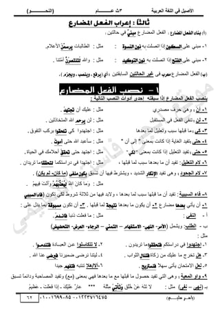 ‫األط‬
‫ُٮ‬ ٰٚ
‫وشتٰح‬ٛ‫ا‬ ‫ٌح‬ٜٛ‫ا‬
ٖ
‫ه‬ ‫ز‬
‫ـــــــــــ‬
( ٝ‫ا‬
٪‫ذـــــــــــــ‬٤ٛ‫ا‬
)
‫(ياس‬
‫ـ‬‫ـ‬‫ـ‬‫ـ‬‫ـ‬‫ـ‬‫ـ‬‫ـ‬‫ـ‬‫ـ‬‫ـ‬‫ـ‬
‫سلي‬ ‫ر‬
‫ـ‬‫ـ‬‫ـ‬‫ـ‬‫ـ‬‫ـ‬‫ـ‬‫ـ‬‫ـ‬‫ـ‬‫ـ‬‫ـ‬‫ـ‬‫ـ‬‫ـ‬‫ـ‬‫ـ‬‫ـ‬‫ـ‬‫ـ‬‫ـ‬‫ـ‬‫ـ‬‫ـ‬‫ـ‬‫ـ‬‫ـ‬
)‫م‬
53661534253
-
53553477563
62
: ‫املضازع‬ ٌ‫ايفع‬ ٤‫بٓا‬ )‫(أ‬
٩ٍ‫خ‬٠‫حٿڄ‬ ‫پ‬٬‫حٿٴ‬
ٓ
‫ين‬‫َب‬
‫كخٿظْن‬ ِ‫ٳ‬
:
ٔ
-
‫ڀ‬٫ ِ‫ڃزن‬
َ
ٕٛ‫ايطه‬
‫اًح‬
‫ڀض‬ٜ‫حط‬
‫رو‬
٠ٛ‫ايٓط‬ ْٕٛ
:
: ‫ڃؼپ‬
‫خٿزخص‬٤‫حٿ‬
َِٔ‫مس‬‫ط‬ٜ
.‫الځ‬٫‫حأل‬
ٕ
-
َ‫ڀ‬٫ ِ‫ڃزن‬
‫ايفتذ‬
‫رو‬ ‫ڀض‬ٜ‫حط‬ ‫اًح‬
‫د‬ٝ‫ن‬ٛ‫ايت‬ ْٕٛ
:
: ‫ڃؼپ‬
‫ًحهلل‬
ٖ
َٕ‫ط‬‫َتٓتك‬
‫ي‬
. ‫ّظنخ‬
‫ڃ‬‫أ‬
)‫(ب‬
‫حٿٴ‬
٩ٍ‫خ‬٠‫حٿڄ‬ ‫پ‬٬
‫َعطب‬
َ‫ٳ‬
٢ٰ‫ر‬ٛ‫ذا‬ٛ‫ا‬ ‫ًٰش‬
‫حٿٔخرٸظْن‬
ٚ,‫ٓكب‬ٜٚ,‫طؾع‬ٜ(ٟ‫أ‬:
.)ّ‫جيع‬
1
–
‫المضارع‬ ‫الفعل‬ ‫نصب‬
٦‫عثٔر‬ ‫ئرا‬ ‫ؼاسم‬٠ٛ‫ا‬ ٚ‫ِو‬ٛ‫ا‬ ‫ظة‬٤‫ٯ‬
: ‫ٰح‬ٛ‫را‬ٛ‫ا‬ ‫ظة‬٤ٛ‫ا‬ ‫اخ‬٩‫أد‬ ٫‫ئدذ‬
ٔ
-
ْ١‫أ‬
:
ٍُ‫ي‬ٜ‫ڃ‬ ‫كَٱ‬ ِ‫ًى‬
‫أڅ‬ ‫ڀْٺ‬٫ : ‫ڃؼپ‬
َ‫س‬ٗ‫ػت‬
.
ٕ
-
٢ٛ
:
‫حٿڄٔظٸزپ‬ ِ‫ٳ‬ ‫پ‬٬‫حٿٴ‬ ِ‫طنٴ‬
‫ٿن‬ : ‫ڃؼپ‬
ِ‫طس‬ٜ
. ‫حٿڄظوخًٿْن‬ ‫حهلل‬
ٖ
-
‫ٗٮ‬
:
‫يى‬٬‫ر‬ ‫ٿڄخ‬ ‫ڀْپ‬٬‫ًط‬ ‫ٓزذ‬ ‫ٷزڀيخ‬ ‫ڃخ‬
‫خ‬
: ‫ڃؼپ‬
‫حؿظييًح‬
ِ‫ٻ‬
‫ا‬ٛ‫تًشك‬
‫حٿظٴٌٵ‬ ‫رَٻذ‬
.
ٗ
-
٬‫در‬
:
" ‫أڅ‬ َ‫اٿ‬ " َ‫ن‬٬‫رڄ‬ ‫ٻخنض‬ ‫اًح‬ ‫حٿٰخّش‬ ‫طٴْي‬
َ‫كظ‬ ‫حهلل‬ ‫زي‬٫‫ٓؤ‬ : ‫ڃؼپ‬
َ‫ت‬َٛ‫أ‬
.
٘
-
٬‫در‬
:
َ‫ن‬٬‫رڄ‬ ‫ٻخنض‬ ‫اًح‬ ‫ڀْپ‬٬‫حٿظ‬ ‫طٴْي‬
"ٞ‫يه‬"
َ‫كظ‬ ‫حؿظيي‬ : ‫ڃؼپ‬
َ‫ل‬‫ؼك‬
‫حٿلْخس‬ ِ‫ٳ‬ ‫أكالڃٺ‬
.
ٙ
-
ٰٜٚ‫رو‬ٛ‫ا‬ ٝ‫ال‬
‫ٷزڀيخ‬ ‫ٿڄخ‬ ‫ٓزذ‬ ‫يىخ‬٬‫ر‬ ‫ڃخ‬ ‫أڅ‬ ‫طٴْي‬ :
،
: ‫ڃؼپ‬
‫ىٍحٓظټڄ‬ ِ‫ٳ‬ ‫حؿظييح‬
‫خ‬
‫يتشككا‬
‫طَّي‬ ‫ڃخ‬
‫ح‬
. ‫څ‬
7
-
‫د‬٪‫جذ‬ٛ‫ا‬ ٝ‫ال‬
:
‫طٴْي‬ َ‫ًى‬
‫اإلْهاض‬
‫طٔزٶ‬ ‫أڅ‬ ‫ٳْيخ‬ ١َ‫ًّ٘ظ‬ ، ‫حٿ٘يّي‬
٢‫َٓؿ‬ٕٛ‫به‬
(
١‫ٗا‬ ‫ا‬ٟ
-
٢٘‫ٯ‬ ٞٛ
)
.
: ‫ڃؼپ‬
ُ
‫هلل‬‫ح‬ َ
‫څ‬‫ٻخ‬ ‫َڃخ‬
ً
ُِِ
َٗ‫ب‬ِّ
‫َص‬‫ع‬ُ
ٝٔ‫ي‬
ْ‫ڂ‬‫ِْي‬
‫ٳ‬ َ‫ض‬ْ‫ن‬َ
‫أ‬َ
ً
.
8
-
‫غثثٰح‬ٛ‫ا‬ ‫ُاء‬
‫يى‬٬‫ر‬ ‫ٿڄخ‬ ‫ٓزذ‬ ‫ٷزڀيخ‬ ‫ڃخ‬ ‫أڅ‬ ‫طٴْي‬ :
ً ، ‫خ‬
١ًَٗ ‫ػالػش‬ ‫ڃن‬ ‫ٳْيخ‬ ‫الري‬
( ‫طټٌڅ‬ ِ‫ٿټ‬
‫ايػبيب‬٤‫ؾا‬
ٔ
-
ِ‫ّؤط‬ ‫أڅ‬
‫بعسٖا‬
٩ٍ‫خ‬٠‫ڃ‬
ٕ
-
‫ڃخ‬ ‫ّټٌڅ‬ ‫أڅ‬
‫يىخ‬٬‫ر‬
١‫ذ‬ٝ‫ْت‬
‫ٿڄخ‬
‫ٷزڀيخ‬
.
ٖ
-
‫طټٌڅ‬ ‫أڅ‬
١‫ق‬ٛ‫َػب‬
: َ‫ڀ‬٫ ‫ّيٽ‬ ‫رڄخ‬
‫أ‬
-
‫ِٮ‬٤ٛ‫ا‬
:
‫ڃؼپ‬
‫ًنزخ‬ ‫ڀض‬٬‫ٳ‬ ‫ڃخ‬ :
َّ‫ؾأْــس‬
.
‫د‬
-
‫ة‬ٜ‫ـ‬ٛ‫ا‬
( ‫ًّ٘ڄپ‬ :
‫ا٭َط‬
-
٢ٗٓ‫اي‬
-
ّ‫غتؿٗا‬٫‫ا‬
–
‫ايتُين‬
–
٤‫ايطدا‬
-
‫ايعطض‬
-
‫ض‬ٝ‫ايتشه‬
)
: ‫ڃؼپ‬
ٔ
‫ـ‬
‫ا‬٩‫ذ‬٨‫اجر‬
‫ىٍحٓظټڂ‬ ِ‫ٳ‬
‫ا‬ٛ‫ؾتشكك‬
. ‫طَّيًڅ‬ ‫ڃخ‬
ٕ
‫ـ‬
‫ا‬٪ٜ‫ذر٘اع‬ ‫ال‬
‫زــخىس‬٬‫حٿ‬ ‫ـن‬٫
ٛ‫ؾتٓسَــ‬
‫ا‬
.
ٖ
‫ـ‬
ٚ٧
‫ُٻخس‬ ‫ڃن‬ ‫ڀْٺ‬٫ ‫ڃخ‬ ‫طوَؽ‬
ٍ‫ؾتٓا‬
. ‫حٿؼٌحد‬
ٗ
‫ڄَْنخ‬ٟ ََٟ‫ن‬ ‫ٿْظنخ‬ ‫ـ‬
٢‫ؾرين‬
. ‫حهلل‬ ‫نخ‬٫
٘
‫ـ‬
ٚ‫و‬ٛ
ً
‫ال‬‫ٓي‬ َ‫ّؤط‬ ‫حالڃظلخڅ‬
‫ض‬ٜ‫ؾٓػرت‬
.
ٙ
-
‫ال‬٧/‫أال‬
‫طنظزو‬
ِٗ‫ؾتؿ‬
‫ؿْيح‬
9
-
‫وٰح‬٠ٛ‫ا‬ ٩‫ا‬٩
:
‫طٔززٶ‬ ً
‫خ‬‫ًىحثڄ‬ ‫خكزش‬ٜ‫حٿڄ‬ ‫ًطٴْي‬ )٪‫(ڃ‬ َ‫ن‬٬‫رڄ‬ ِ‫ٳي‬ ‫يىخ‬٬‫ر‬ ‫ڃخ‬ ٪‫ڃ‬ ‫ٷزڀيخ‬ ‫ڃخ‬ ‫ٌٽ‬ٜ‫ك‬ ‫طٴْي‬ ِ‫حٿظ‬ َ‫ًى‬
( ‫رـ‬
٬٨٣
–
٬ِ٣
: ‫ڃؼپ‬ )
‫ُٶ‬
‫ڀ‬ُ
‫ه‬ ْ‫ن‬َ
٫ َ
‫و‬ْ‫ن‬َ
‫ط‬ ‫ال‬
َٞٔ‫ت‬ِ‫أ‬َ‫ت‬َٚ
ُ
‫و‬َ
‫ڀ‬ْ‫ؼ‬ِ
‫ڃ‬
***
ُ
‫ڂ‬ْ٨َ
٫ ‫ـ‬ َ
‫ض‬ْ‫ڀ‬َ
٬َ
‫ٳ‬ ‫ًِح‬
‫ا‬ ‫ـ‬ َ
‫ٺ‬َْْ
‫ڀ‬َ
٫ ٌ
ٍ‫خ‬٫
‫ﻲ‬‫ﻣ‬‫ﯾ‬‫ﻠ‬‫ﻌ‬‫ﺗ‬‫ﻟ‬‫ا‬ ‫ت‬‫ﺳ‬‫ﺎ‬‫ﻓ‬ ‫ﻰ‬‫ﺟ‬‫ﯾ‬‫ا‬ ‫ﻊ‬‫ﻗ‬‫و‬‫ﻣ‬
 