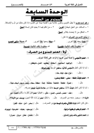 ‫األط‬
‫ُٮ‬ ٰٚ
‫وشتٰح‬ٛ‫ا‬ ‫ٌح‬ٜٛ‫ا‬
ٖ
‫ه‬ ‫ز‬
‫ـــــــــــ‬
( ٝ‫ا‬
٪‫ذـــــــــــــ‬٤ٛ‫ا‬
)
‫(ياس‬
‫ـ‬‫ـ‬‫ـ‬‫ـ‬‫ـ‬‫ـ‬‫ـ‬‫ـ‬‫ـ‬‫ـ‬‫ـ‬‫ـ‬
‫سلي‬ ‫ر‬
‫ـ‬‫ـ‬‫ـ‬‫ـ‬‫ـ‬‫ـ‬‫ـ‬‫ـ‬‫ـ‬‫ـ‬‫ـ‬‫ـ‬‫ـ‬‫ـ‬‫ـ‬‫ـ‬‫ـ‬‫ـ‬‫ـ‬‫ـ‬‫ـ‬‫ـ‬‫ـ‬‫ـ‬‫ـ‬‫ـ‬‫ـ‬
)‫م‬
53661534253
-
53553477563
77
‫الصرف‬ ‫من‬ ‫الممنوع‬

-
‫وشب‬ٟ ٞ‫اع‬ ٪٧
‫حٿټَٔس‬ ‫ن‬٫ ‫نْخرش‬ ‫حٿٴظلش‬ ‫ؿَه‬ ‫الڃش‬٫ ‫ًطټٌڅ‬ ‫حٿظنٌّن‬ ‫ّٸزپ‬ ‫ال‬
‫خٳش‬ٟ‫ًحت‬ ‫حٽ‬ ‫ڃن‬ ‫هخٿْخ‬ ‫ٻخڅ‬ ‫اًح‬
.
ٔ
–
ٌ
‫څ‬‫خ‬٤ْٗ ‫حٿلٶ‬ ‫ن‬٫ ‫حٿٔخٻض‬
ُ
‫ع‬‫أخس‬
.
ٕ
–
‫ال‬ ‫ٳْڄخ‬ ‫طټڀڂ‬ ْ‫ن‬َ
‫ڃ‬
ً
‫خ‬‫انٔخن‬ ‫ٻخڅ‬ ‫نْو‬٬ّ
‫أمحل‬
َ
.
ٖ
–
ٍ‫رټالځ‬ ‫ّظليع‬ ‫ال‬ ‫ڃن‬ ‫خٷپ‬٬‫حٿ‬
ََ‫ل‬‫أمح‬
.
-
ٍ‫ظش‬ٛ‫ا‬ ٢ٟ ٞ‫االع‬ ‫َن‬
٤ْ٠ُ
‫ٯ‬
: ‫ٻخڅ‬ ‫اًح‬
ٔ
-
ّ‫ا‬ًُ‫ع‬
‫و‬٬‫ًڃ‬
‫ح‬ٜ‫ه‬
ٍَ‫أه‬
.
ٕ
-
١‫صف‬
‫يخ‬٬‫ًڃ‬
‫ح‬ٜ‫ه‬
ٍَ‫أه‬
.
ٖ
-
‫طٌٰح‬
‫ع‬ُٛ‫اجل‬ ٢ٗ‫َٓت‬
ٗ
-
‫ٰس‬٣‫رأ‬ٛ‫ا‬ َٛ‫تأ‬ ً
‫ا‬ٟ٪‫خر‬ٟ
٠‫ز‬ٛ‫املكص‬
٘
-
‫ٰس‬٣‫رأ‬ٛ‫ا‬ َٛ‫تأ‬ ً
‫ا‬ٟ٪‫خر‬ٟ
٠‫د‬ٚ‫املُد‬
.
1
–
ُٞ‫األعج‬ ًِ‫ايع‬
(
‫ٰظ‬ٛ ٦ٜ‫أط‬
‫هشت‬
‫ٰا‬
ٍ‫أدش‬ ‫شالشح‬ ٬ٜ‫ه‬ ‫ضائذ‬ٛ‫ا‬ )
.
-
: ‫ڃؼپ‬
ِٖٝ‫(إبسا‬
–
ٌٝ‫إمساع‬
–
‫إضخام‬
–
‫ب‬ٛ‫عك‬ٜ
–
ٕ‫يٓد‬
-
) ٌ‫ه‬ٜ‫َا‬
.
-
‫ڀڂ‬٬‫حٿ‬ ‫ٻخڅ‬ ‫اًح‬ ‫أڃخ‬
ُٞ‫األعج‬
‫ّا‬ٝ‫ثالث‬
ٔ‫ضان‬
٢ٌٓ‫حٿ‬
٘‫صسف‬ ‫جيب‬
.
-
: ‫ڃؼپ‬
‫ِح‬ْٛ (
-
‫ِد‬ٖٛ
-
‫ِط‬ٛ‫ي‬
-
‫عاد‬
)
2
–
ًِ‫ايع‬
‫ا‬
‫ملؤْح‬
‫(يفظا‬
–
٢ٓ‫َع‬
–
)٢ٓ‫َع‬ٚ ‫يفظا‬
:
: ‫ڃؼپ‬
٠‫محص‬ (
–
١‫طًخ‬
–
١ُ‫فاط‬
–
١‫ػ‬٥‫عا‬
–
٠‫جد‬
–
١‫َه‬
-
‫ضعاد‬
-
‫ٓب‬ٜ‫ش‬
-
ِٜ‫َس‬
-
٤‫أمسا‬
-
١‫ٖب‬
. )
-
‫ڀڂ‬٬‫حٿ‬ ‫ٻخڅ‬ ‫اًح‬ ‫أڃخ‬
‫املؤْح‬
‫ًخ‬
ْ‫ػالػ‬
ٔ‫ضان‬
‫ضط‬ٛ‫اي‬
‫ڃن‬ ‫هخٿْخ‬
‫ح‬ْٝ‫تأ‬ ١َ‫عال‬
‫ش‬ٛ‫ج‬ٝ‫ف‬
‫َٳو‬ٛ
:
‫ڃؼپ‬
:
‫ِد‬ٖٓ (
–
‫ِس‬‫ـ‬‫َص‬
-
‫ِظ‬‫ـ‬‫مش‬
-
. ) ِٔ‫ط‬ُ
‫ح‬
( : ٌ‫َج‬
ْ‫ى‬‫ح‬
‫ٌُح‬
٤ِ
‫ز‬
ّ‫ا‬‫ِس‬‫ص‬ٔ
َ
ْ‫ڂ‬ُ
‫ظ‬ْ‫ٿ‬َ
‫ؤ‬َ
ٓ ‫َخ‬
‫ڃ‬ ْ‫ڂ‬ُ
‫ټ‬َ
‫ٿ‬ َّ
‫ِڅ‬
‫ب‬َ
‫ٳ‬
َٔ :٠‫)(ايبكس‬
١ٜ‫اآل‬
61
)
-
‫َٱ‬ٜ‫حٿ‬ ‫ڃن‬ ‫و‬٬‫ڃن‬ ٌُ‫ًّـ‬
‫ڃؼپ‬
:
(
‫ٌُح‬
‫ڀ‬ُ
‫ه‬ْ‫ى‬‫ح‬
َ‫س‬ِ‫ص‬ٔ
َ
َ
‫ن‬ِْ
‫ن‬ِ
‫ڃ‬‫آ‬ ُ
‫و‬َّ
‫حٿڀ‬ َ
‫ء‬‫َخ‬
ٗ ْ‫څ‬ِ
‫ا‬
١ٜ‫اآل‬ َٔ :‫ضف‬ٜٛ( )
99
)
-
‫ٻخڅ‬ ‫ٳبڅ‬
‫ڀڂ‬٬‫حٿ‬
‫ْح‬٪‫امل‬
ٞ‫ث‬٬‫ايج‬
‫َتشطى‬
‫غط‬ٛ‫اي‬
‫َٓع‬
‫َٱ‬ٜ‫حٿ‬ ‫ڃن‬
:
‫ڃؼپ‬
:
‫َط‬‫ـ‬‫غش‬(
–
ٌَ‫ـ‬َ‫أ‬
–
َ‫ـ‬ًَ
‫و‬
-
)‫َط‬‫ط‬‫ق‬
3
–
.‫ّا‬ٝ‫َصج‬ ‫ّا‬‫ب‬ٝ‫تسن‬ ‫املسنب‬ ًِ‫ايع‬
: ‫ڃؼپ‬
‫س‬ٝ‫ضغع‬ٛ‫ب‬(
–
‫بعًبو‬
–
‫ت‬َٛ‫سهط‬
-
ْٛٝ
‫ضى‬ٜٛ
4
-
. ‫دتني‬٥‫شا‬ ْٕٛٚ ‫بأيف‬ ٞٗ‫املٓت‬ ًِ‫ايع‬
: ‫ڃؼپ‬
ٕ‫(عجُا‬
-
ٕ‫عؿا‬
–
ٕ‫ا‬ٚ‫َط‬
–
)ٕ‫عُطا‬
‫ﻲ‬‫ﻣ‬‫ﯾ‬‫ﻠ‬‫ﻌ‬‫ﺗ‬‫ﻟ‬‫ا‬ ‫ت‬‫ﺳ‬‫ﺎ‬‫ﻓ‬ ‫ﻰ‬‫ﺟ‬‫ﯾ‬‫ا‬ ‫ﻊ‬‫ﻗ‬‫و‬‫ﻣ‬
 