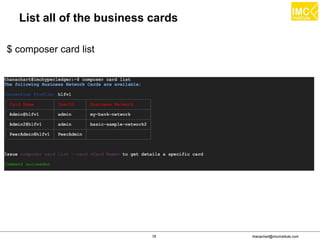 thanachart@imcinstitute.com78
List all of the business cards
$ composer card list
 