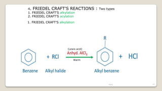 vgvg 47
4. FRIEDEL CRAFT’S REACTIONS : Two types
1. FRIEDEL CRAFT’S alkylation
2. FRIEDEL CRAFT’S acylation
1. FRIEDEL CRAFT’S alkylation
Warm
(Lewis acid)
 