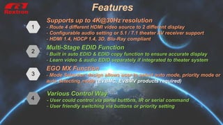 4K 4 x 2 HDMI Matrix with Serial & IR Control - XKGM-M42