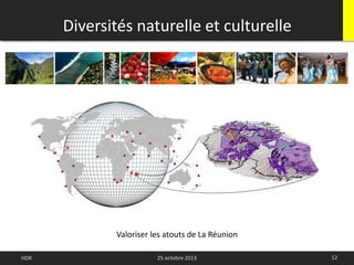 Diversités naturelle et culturelle
12HDR 25 octobre 2013
Valoriser les atouts de La Réunion
 