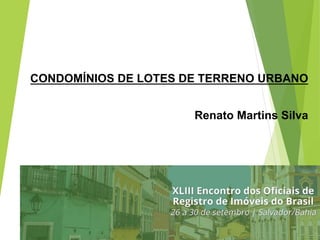 CONDOMÍNIOS DE LOTES DE TERRENO URBANO
Renato Martins Silva
1
 