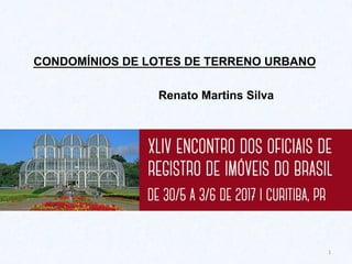 CONDOMÍNIOS DE LOTES DE TERRENO URBANO
Renato Martins Silva
1	
 