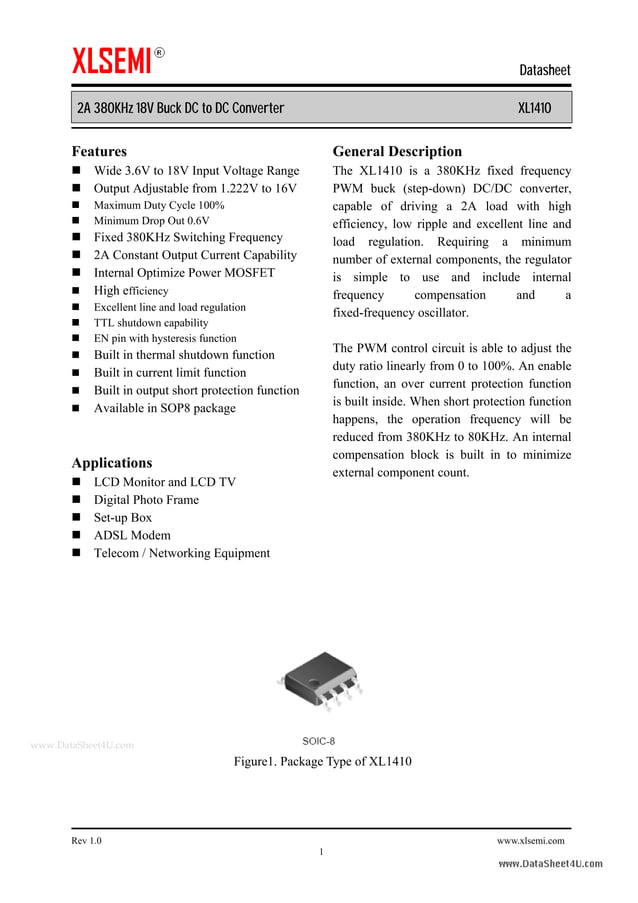 XLSEMI XL140 2A 380KHz 18V Buck DC to DC Converter PDF