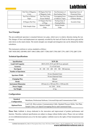Cutter Labthink Xlw b-auto-tensile-tester | PDF
