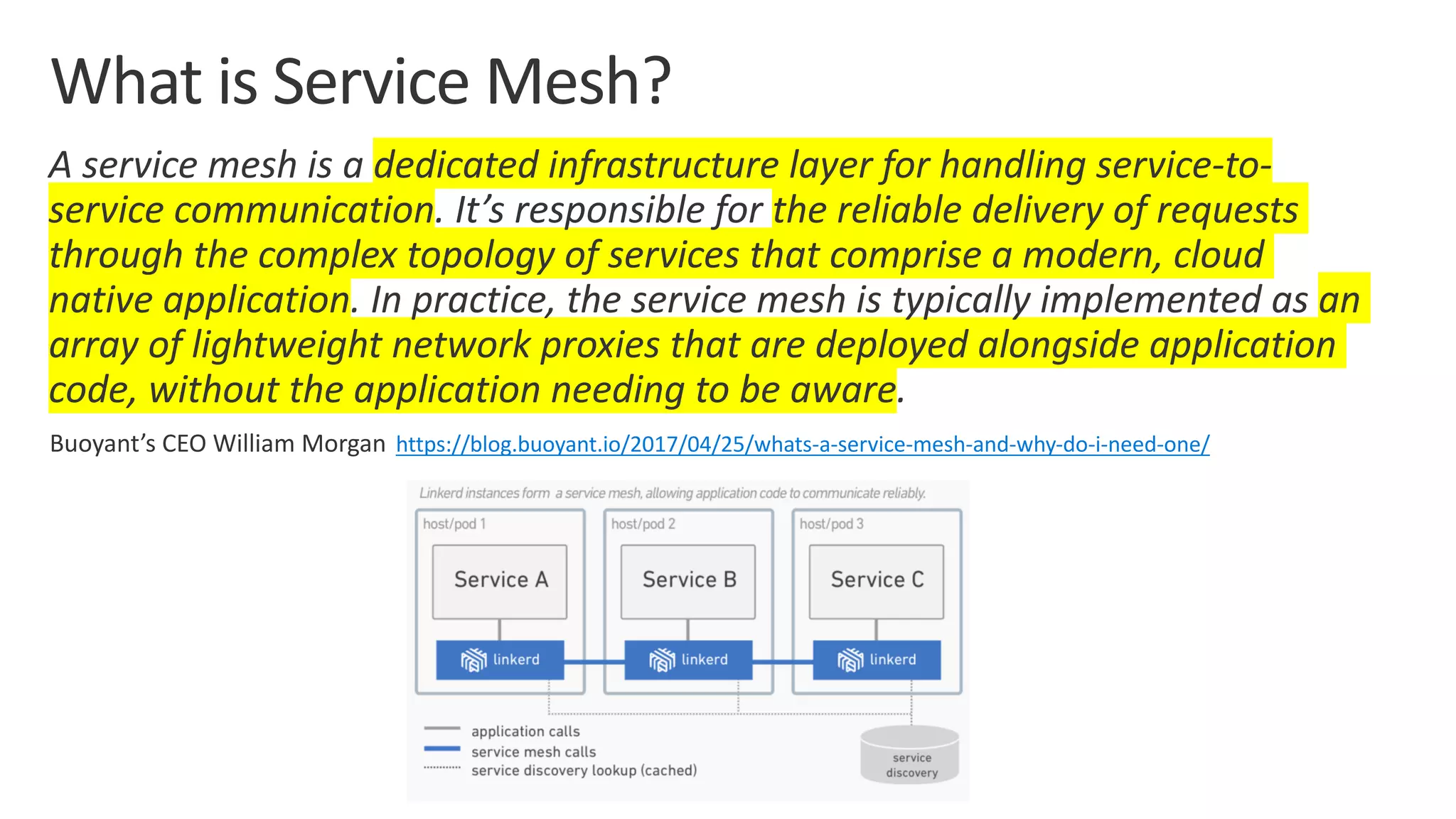 Buoyant’s CEO William Morgan https://blog.buoyant.io/2017/04/25/whats-a-service-mesh-and-why-do-i-need-one/
 