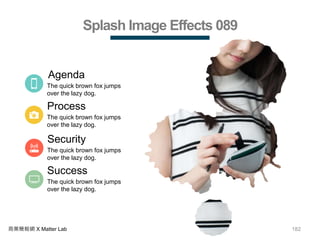 182商業簡報網 X Matter Lab
Splash Image Effects 089
Agenda
The quick brown fox jumps
over the lazy dog.
Process
The quick brown fox jumps
over the lazy dog.
Security
The quick brown fox jumps
over the lazy dog.
Success
The quick brown fox jumps
over the lazy dog.
 