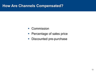 How Are Channels Compensated?CommissionPercentage of sales priceDiscounted pre-purchase12