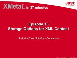 Episode 13 Storage Options for XML Content Su-Laine Yeo, Solutions Consultant in 37 minutes 