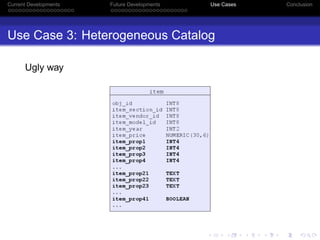 Current Developments   Future Developments   Use Cases   Conclusion




Use Case 3: Heterogeneous Catalog

      Ugly way
 