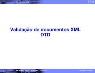 Mini Curso XML




     Validação de documentos XML
                  DTD




39     XML Básico – FAESA – 16-out-2009 | Confidencial   © 2009 IBM Corporation
 