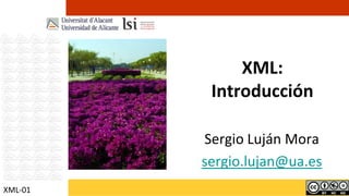 XML:
          Introducción

         Sergio Luján Mora
         sergio.lujan@ua.es
XML-01
 