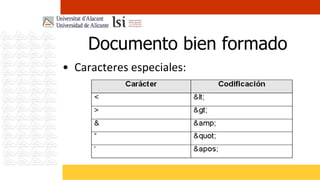 Documento bien formado
• Caracteres especiales:
 