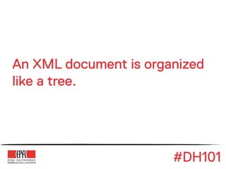 An XML document is organized
like a tree.




                       #DH101
 
