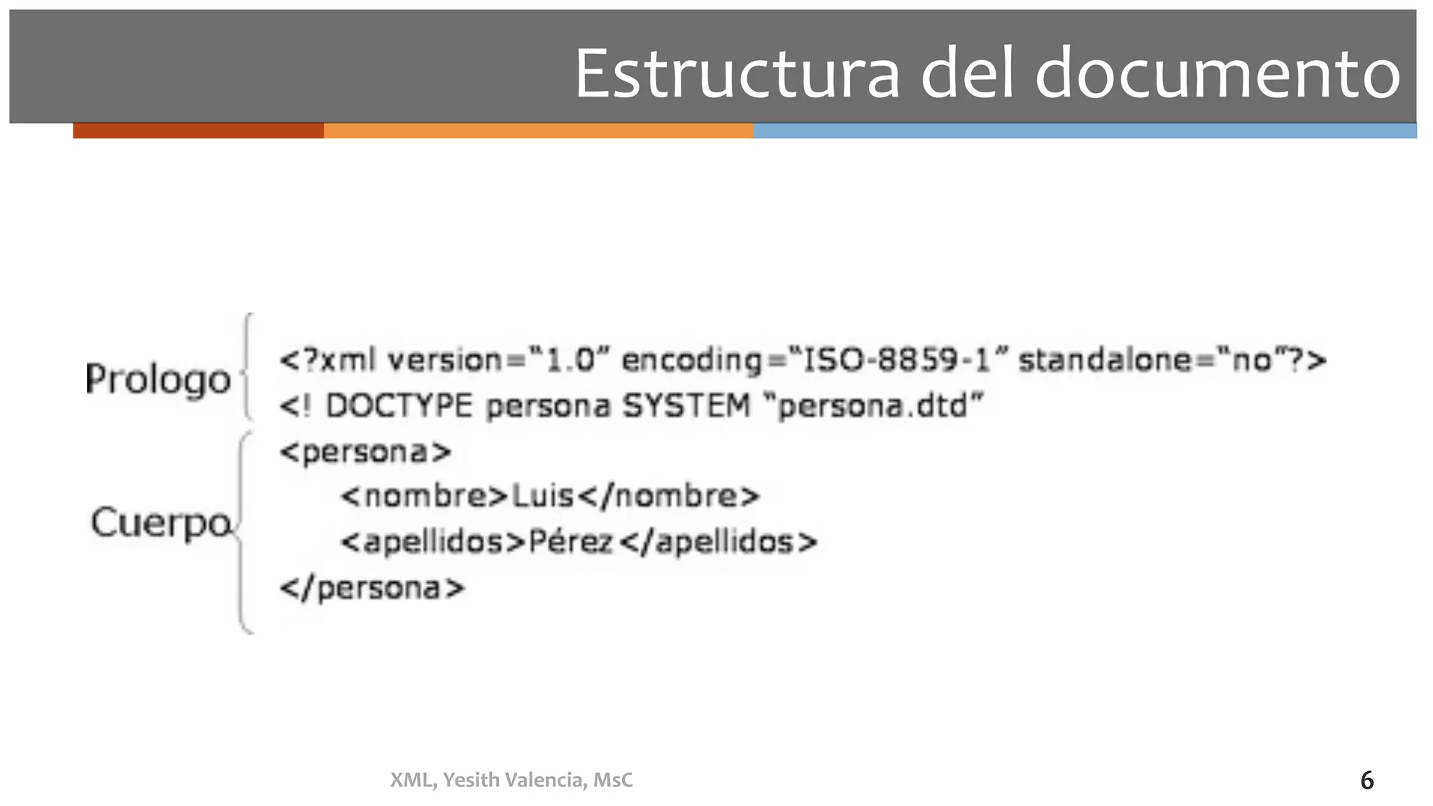 Estructura	del	documento	
XML,	Yesith	Valencia,	MsC	 6	
 