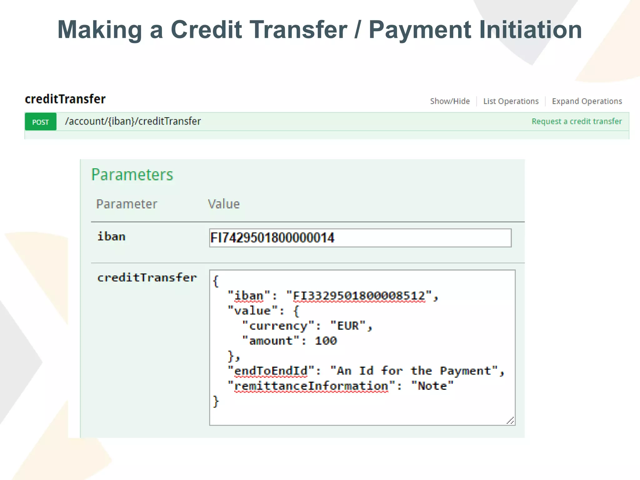 Making a Credit Transfer / Payment Initiation
 