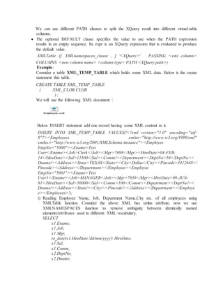 Xml generation and extraction using XMLDB | DOCX