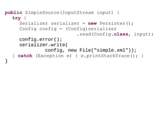 String  tempVal ; CustomError  tempError ; public   void  startElement(String uri, String localName, String qName, Attributes attributes)  throws  SAXException { tempVal  =  "" ; if  (qName.equalsIgnoreCase( "error" )) { tempError  =  new  CustomError(); } } public   void  characters( char [] ch,  int  start,  int  length) throws  SAXException { tempVal  +=  new  String(ch, start, length); } public   void  endElement(String uri, String localName, String qName) throws  SAXException { if  (qName.equalsIgnoreCase( "error" )) { errorList .add( tempError ); }  else   if  (qName.equalsIgnoreCase( "message" )) { tempError .setMessage( tempVal ); }  else   if  (qName.equalsIgnoreCase( "code" )) { tempError .setCode(Integer. parseInt ( tempVal .trim())); }  else   if  (qName.equalsIgnoreCase( "problem" )) { source .setProblem(Integer. parseInt ( tempVal .trim())); } } 