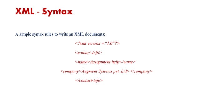 Xml programming language myassignmenthelp.net