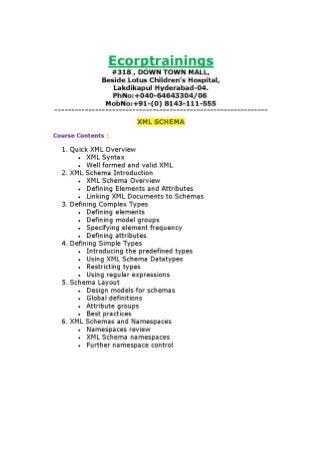 XML SCHEMA Online training Tutorials | Best  XML SCHEMA training | Ecorptrainings