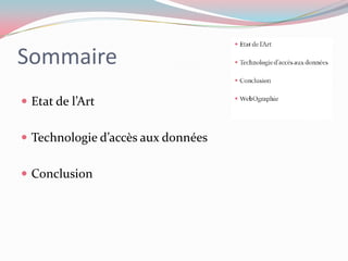 SommaireEtat de l’ArtTechnologie d’accès aux donnéesConclusion