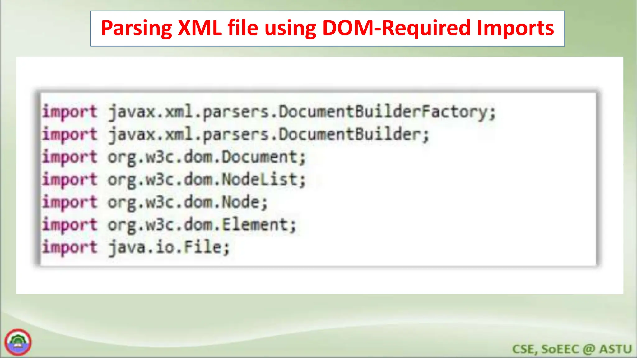 Parsing XML file using DOM-Required Imports
 