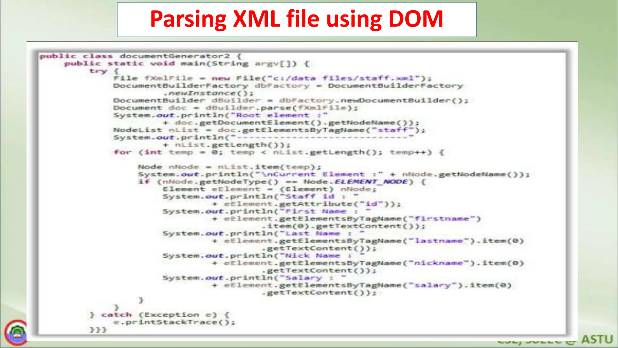 Parsing XML file using DOM
 
