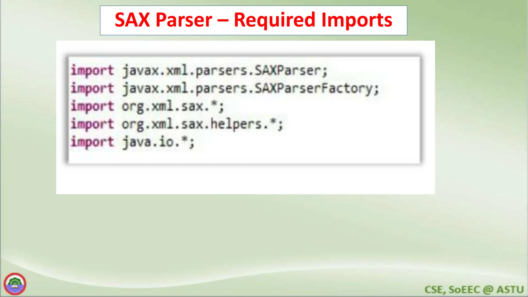 SAX Parser – Required Imports
 