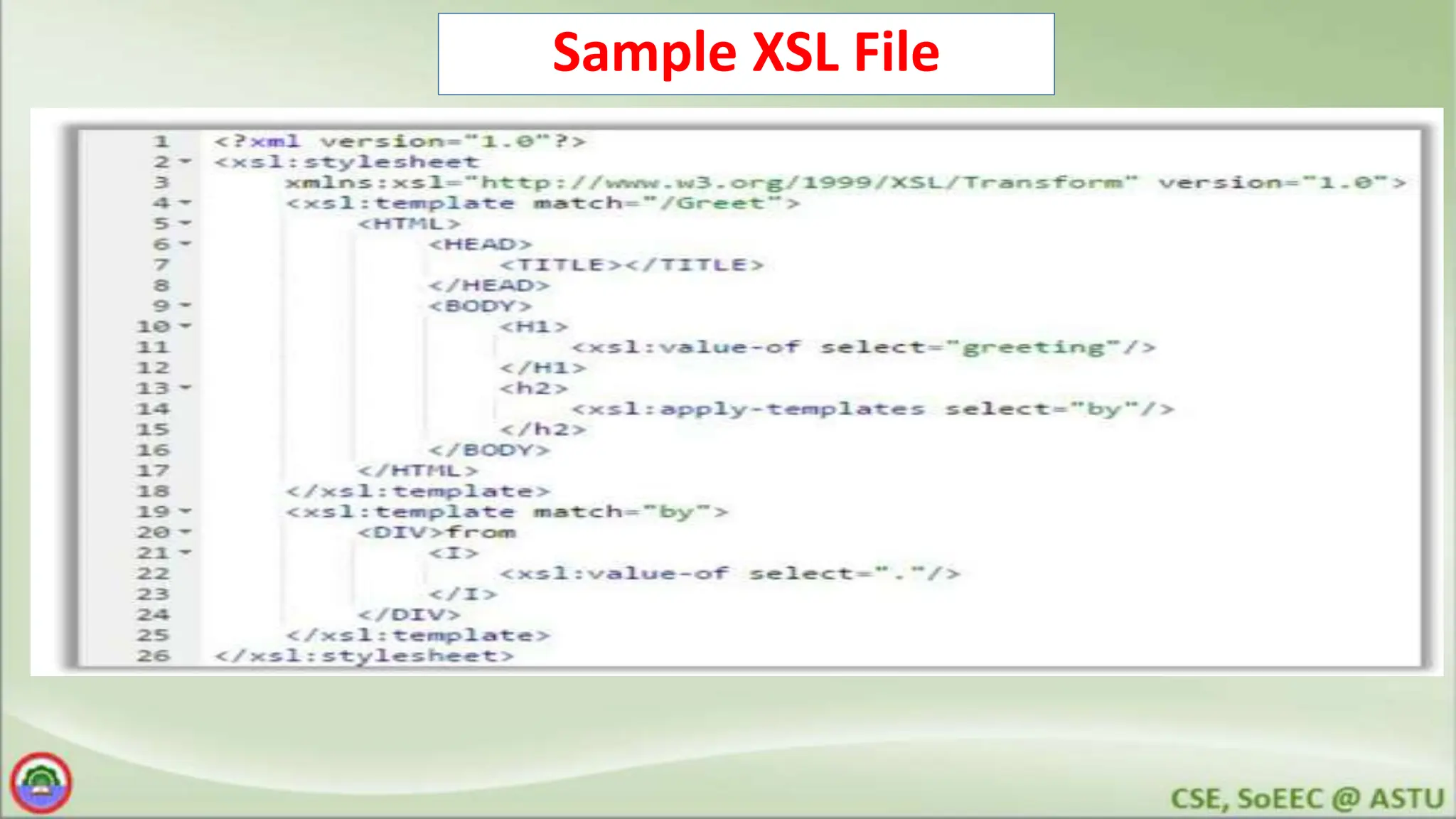 Sample XSL File
 