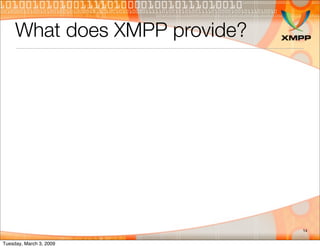 What does XMPP provide?




                               14


Tuesday, March 3, 2009
 