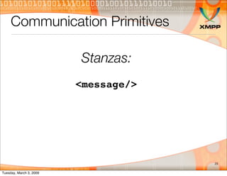 Communication Primitives

                         Stanzas:
                         <message/>




                      ...