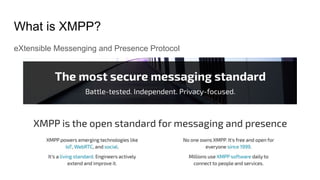 What is XMPP?
eXtensible Messenging and Presence Protocol
 
