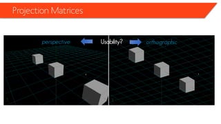 Projection Matrices 
Usability? 
perspective 
orthographic  