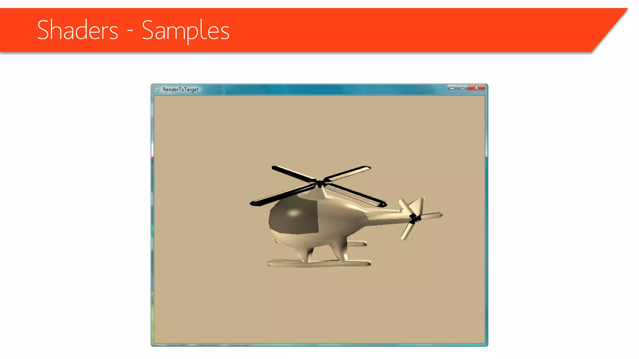 Shaders - Samples
• Transparency
• Read more
– http://rbwhitaker.wikidot.com/transparency-shader
 