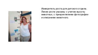 Измеритель роста для детского отдела. 
Линии роста указаны с учетом высоты 
животных, с прикреплением фотографии 
и описанием животного. 
 
