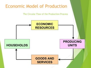 Economic Model of Production
The Circular Flow of the Production Process

ECONOMIC
RESOURCES

PRODUCING
UNITS

HOUSEHOLDS

GOODS AND
SERVICES

 