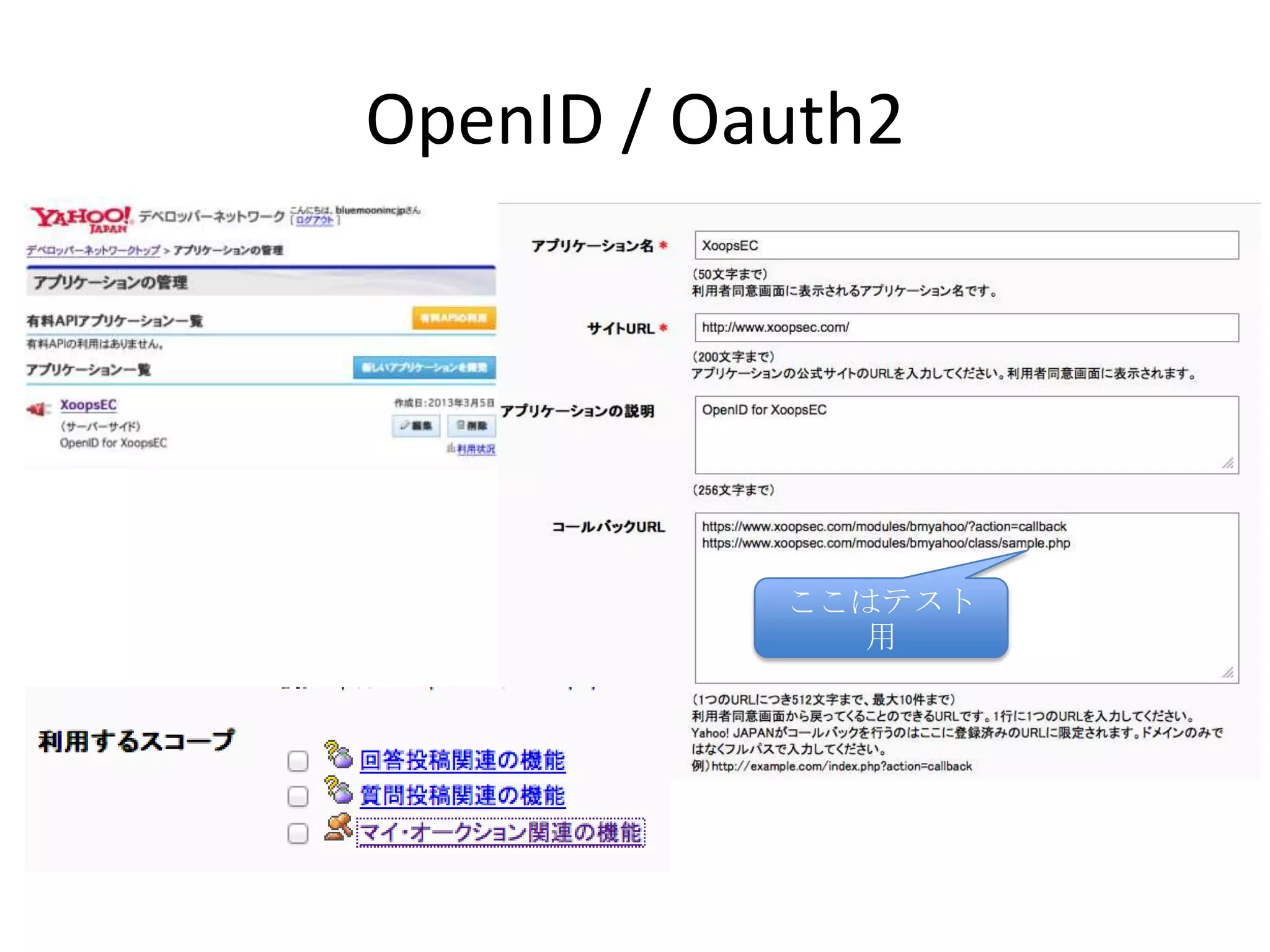 OpenID / Oauth2




           ここはテスト
              用
 