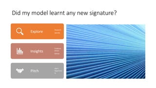Did my model learnt any new signature?
Explore
Research
Identify
Insights
Evidence
driven
Github
Pitch
XOP’s
Opportuni
ty
 