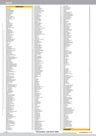 IV www.belenus.com.brTelevendas: (19) 3517.7200
Preçosválidossomenteparaoestadodesãopaulo.Ofertasválidasaté30/06/2016ouenquantoduraremosestoques,exclusivamenteparafaturamentodafilialdoestadodesãopaulo.tributaçãoicmsconformelegislaçãovigente.Produtoscomipidestacado
estarãosujeitosàacréscimodepreçodeacordocomalíquota.Imagemmeramenteilustrativa.Reservamo-nosodireitodecorrigireventuaiserrosgráficosoudedigitação,bemcomoalteraçãodepreçossemprévioaviso.
TESOURA GRAMA 	 187
TESOURA PODA 	 187
TESOURA TIPO FUNILEIRO	 187
TESTADOR DE BATERIA	 188
TESTADOR ELÉTRICO	 188
THINNER 	 188
TINGILACK 	 188
TINTA ACRÍLICA PARA GESSO 	 188
TINTA ACRÍLICA PISOS 	 188
TINTA EMBORRACHADA FOSCO 	 188
TINTA PROFISSIONAL ACRÍLICA 	 188
TINTA SPRAY ALTA TEMPERATURA 	 188
TINTA SPRAY COLOR JET 	 188
TINTA SPRAY LUMINESCENTE 	 189
TINTA SPRAY METALICA 	 189
TINTA SPRAY USO GERAL 	 189
TOMADA 	 189
TOMADA BARRA	 189
TOMADA ANTENA	 190
TOMADA 2P	 190
TOMADA PARA TELEFONE	 190
TOMADA COM SUPORTE	 190
TOMADA RJ45	 190
TOMADA DESMONTÁVEL 	 190
TOMADA EMBUTIR	 190
TOMADA GIRATÓRIA 	 190
TOMADA SOBREPOR	 190
TOMADA TELEFONE HIBRIDA 	 190
TOQUE CLASSE ACETINADO	 191
TORNEIRA BOIA 	 191
TORNEIRA COZINHA	 191
TORNEIRA COZINHA/MESA	 192
TORNEIRA ECO FORTTI	 192
TORNEIRA ELÉTRICA	 192
TORNEIRA ELETRÔNICA MAXI	 192
TORNEIRA ESFERA AÇO 	 192
TORNEIRA ESFERA LATÃO	 192
TORNEIRA FILTRO 	 192
TORNEIRA JARDIM	 193
TORNEIRA JARDIM/TANQUE	 193
TORNEIRA LAVATÓRIO	 193
TORNEIRA MÁQUINA DE LAVAR	 194
TORNEIRA MULTITEMPERATURA	 194
TORNEIRA TANQUE 	 194
TORNEIRA TANQUE C/BICO 	 194
TORNEIRA TANQUE PVC 	 194
TORNO BANCADA 	 194
TORQUES 	 194
TORQUÍMETRO	194
TOUCA	194
TRANQUETA	195
TRANSFORMADOR 	 195
TRANSPALETE 1 TONELADA	 195
TRANSPALETE 2 TONELADAS	 195
TRAVA BUCHA/ROLAMENTO 	 195
TRAVA ROSCA 	 195
TRAVA PARAFUSOS	 195
TRAVA QUEDAS	 195
TRAVA SEGURANCA 	 195
TRENA	196
TRENA BOLSO	 196
TRENA FIBRA VIDRO	 196
TRENA CURTA 	 197
TRENA GLOBAL 	 197
TRENA LASER 	 197
TRENA POWERLOCK	 197
TRENA T34	 197
TRILHO P/ PRATELEIRA 	 197
TRINCHA	197
TROLE	198
TUBO	198
TUBO DESPEJO 	 198
TUBO ELETRODUTO 	 198
TUBO EXTENSÍVEL 	 198
TUBO LIGAÇÃO 	 198
TUBO VÁLVULA DESCARGA 	 198
ULTRA PRIMER 	 198
UMIDIFICADOR ULTRASONICO 	 198
UNHO	198
UNIÃO AQUATHERM	 198
UNIÃO VÁLVULA PIA/LAVATÓRIO 	 198
UNIÃO BICO MANGUEIRA	 199
UNIÃO DUPLA ENGATE 	 199
UNIÃO INTERNO 	 199
UNIÃO REDUÇÃO 	 199
UNIÃO ROSCA	 199
UNIÃO SOLDA 	 199
UNIÃO TORNEIRA 	 199
UNIÃO TRIPLA ENGATE 	 199
UNIDUT	199
VÁLVULA DESCARGA DUO HYDRA 	 199
VÁLVULA DESCARGA FORTTI 	 199
VÁLVULA DESCARGA HYDRA 	 199
VÁLVULA DESCARGA FLUX	 200
VÁLVULA LAVATÓRIO 	 200
VÁLVULA LAVATÓRIO/TANQUE 	 200
VÁLVULA MICTÓRIO AUTOMÁTICA 	 200
VÁLVULA PIA AMERICANA	 200
VÁLVULA PIA AMERICANA 	 200
VÁLVULA RETENÇÃO 	 200
VÁLVULA TANQUE 	 200
VÁLVULA ESFERA 	 200
VÁLVULA CORTA CHAMAS	 200
VARAL AÇO 	 200
VARAL AÇO REVESTIDO PVC 	 201
VARIADOR DE LUMINOSIDADE 	 201
VARIADOR PARA VENTILADOR 	 201
VASELINA LÍQUIDA	 201
VASELINA SÓLIDA 	 201
VASSOURA JARDIM PLÁSTICO 	 201
VASSOURÃO MADEIRA 	 201
VASSOURÃO PLÁSTICA GARI 	 201
VEDA CALHA 	 201
VEDA CAPÔ KPO 	 201
VEDA-CHOQUE 	 201
VEDANEL 	 201
VENTILADOR COLUNA NOTOS 	 202
VENTILADOR MESA NOTOS 	 202
VENTILADOR MICRO PREMIUM (MINI) 	 202
VENTILADOR OSCILANTE COLUNA 	 202
VENTILADOR OSCILANTE MESA 	 202
VENTILADOR OSCILANTE PAREDE 	 202
VENTILADOR TETO WINDLIGHT 	 202
VENTILADOR TETO 	 202
VENTOSA 	 202
VERNIZ ACRÍLICO 	 203
VERNIZ POLIREX 	 203
VERNIZ POLISTEN 	 203
VERNIZ POLIULACK 	 203
VESTIMENTA	203
VIRA MACHO RETO	 203
VÍDEO PORTEIRO COLORIDO	 203
VÍDEO PORTEIRO ELETRÔNICO 	 203
VÍDEO PORTEIRO HANDS 	 204
VÍDEO PORTEIRO IV7000	 204
VIDEO PORTEIRO IV 4000HSIN 	 204
VIDEO PORTEIRO IV 7000ME 	 204
VÍDEO PORTEIRO IV7000LCD 	 204
VIDRO	204
ZARCÃO FUNDO ANTICORROSIVO 	 204
ÍNDICE
FERRAGENS
FIXADORES 205
PORTA ELETRODO 	 152
PORTA GRELHA	 153
PORTA GRELHA QUADRADA	 153
PORTA GRELHA REDONDA 	 153
PORTA PAPEL HIGIENICO 	 153
PORTA PAPEL TOALHA 	 153
PORTA SANFONADA PVC 	 153
PORTA SHAMPOO 	 153
PORTA TAMPA 	 153
PORTEIRO ELETRÔNICO	 153
POTE ADAPT P/COMPUTADOR 	 153
POTE BENJAMIM 	 153
POTE MULTIPLICADOR 3 VIAS 	 154
PRE FILTRO	 154
PREG FÁCIL	 154
PREGO AÇO 	 154
PREGO ARDOX 	 154
PREGO CABECA DUPLA 	 154
PREGO COM CABECA 	 154
PREGO GALVANIZADO 	 154
PREGO SEM CABECA 	 154
PREGO TELHEIRO 	 154
PRENSA CABO ALUMÍNIO	 154
PRIMER 	 154
PROLONGADOR	155
PROLONGADOR ABS	 155
PROLONGADOR CAIXA	 155
PROLONGADOR REGISTRO	 155
PROLONGADOR ROLO	 155
PROPULSOR	155
PROTETOR ANTI-IMPACTO	 155
PROTETOR AUDITIVO 	 155
PROTETOR CALHA 	 155
PROTETOR DE CAMERA	 155
PROTETOR FACIAL 	 155
PROTETOR FACIAL S/CATRACA 	 156
PRUMO AÇO PARA PAREDE	 156
PRUMO DE AÇO CENTRO 	 156
PRUMO PAREDE 	 156
PU FIX	 156
PULVERIZADOR	156
PULSADOR	157
PUNÇÃO 	 157
PURIFICADOR ÁGUA 	 157
PUXADOR ALCA 	 157
PUXADOR CÔNCAVO	 157
QUADRO DISTR S/BAR EMBUTIR 	 157
QD DIST S/BAR II 	 158
QUADRO DIST S/BAR SOBREPOR 	 158
QUADRO DIST. MINI	 158
QUADRO EMBUTIR	 158
RÁDIO C/FRS TWIN 	 158
RALINHO INOX JAPONÊS 	 158
RALO SECO TERRAÇO CILÍNDRICO	 158
RALO SECO	 158
RALO SIFONADO REDONDO N2 	 158
RALO SIFONADO QUADRADO GRELHA 	 158
RALO SINFONADO QUADRADO	 158
RASPADOR REJUNTE 	 158
RATICIDA ESTOJO 	 158
REATOR BIV BASIC 	 158
REATOR BIV ELETRÔNICO	 158
REATOR ELETRÔNICO	 159
REATOR EXTERNO VAPOR METÁLICO 	 159
REATOR INTERNO VAPOR METÁLICO 	 159
REATOR VAPOR METÁLICO EXTERNO 	 159
REATOR VAPOR METÁLICO INTERNO 	 159
REBITADOR MANUAL 	 159
REBOLO CHANFRADO	 159
REBOLO FERRO USO GERAL	 159
RECARREGADOR 	 160
REDUÇÃO COM ROSCA	 160
REDUÇÃO EXCÊNTRICA ESGOTO	 160
REDUTOR 	 160
REFIL FILTRO ACQUA BELLA 	 160
REFIL MINI PISTOLA BASTÃO	 160
REFLETOR 	 160
REGISTRO ESFERA 1552B 	 160
REGISTRO ESFERA PASSAGEM	 160
REGISTRO GAVETA BRUTO 	 161
REGISTRO GAVETA 	 161
REGISTRO GAVETA HD PARA CPVC 	 161
REGISTRO GAVETA RESIDENCIAL 	 161
REGISTRO DE PRESSÃO 	 161
REGISTRO SOLDÁVEL	 162
REGUA	162
REGULADOR DE GÁS 	 162
REGULADOR DE GÁS C/MANÔMETRO 	 162
RELE FOTOCÉLULA C/RETARDO 	 162
RELE FOTIMER FOTOTEMPORIZADO 	 162
RELE FOTO + TIMER 	 162
RELE FOTOELETRICO 	 162
RELE FOTOSOQUETE 	 162
RELE SOBRECARGA 	 162
RELOGIO COMPARADOR	 163
REMOVEDOR PASTOSO	 163
REMOVEDOR RCG	 163
REPARO 	 163
REPARO VÁLVULA DESCARGA 	 163
REPARO VÁLVULA LAVATÓRIO	 163
REPELENTE ELÉTRICO 	 163
REPETIDOR SINAL CELULAR 	 163
REPETIDOR WIRELESS	 163
RESISTÊNCIA ADVANCED/TOPJET 	 163
RESISTÊNCIA BANHÃO	 163
RESISTÊNCIA BELLA/FASHION 	 163
RESISTÊNCIA DELUS 	 164
RESISTÊNCIA DUCHA SS 	 164
RESISTÊNCIA DUO SHOWER 	 164
RESISTÊNCIA FIT	 164
RESISTÊNCIA LUMEN 5500W 	 164
RESISTÊNCIA MAXIDUCHA 	 164
RESISTÊNCIA ND 	 164
RESISTÊNCIA LOREN ULTRA	 164
RESISTÊNCIA OPTIMA 	 164
RESISTÊNCIA REVITALIZADA 	 164
RESISTÊNCIA SPOT 	 164
RESISTÊNCIA TORNEIRA LOREN EASY 	 164
RESISTÊNCIA TRADIÇÃO 	 164
RESPIRADOR 	 164
RESPIRADOR CG	 164
RESPIRADOR DOBRÁVEL	 164
RESPIRADOR MÁSCARA	 165
RODA BORRACHA NÚCLEO AÇO ZC	 165
RODA LIXA C/HASTE 1/4 	 165
RODEL CORTADOR	 165
RODIZIO 	 165
RODIZIO CHAPA 	 165
RODIZIO FIXO BORRACHA 	 165
RODIZIO GIRAT BORR C/TRAVA 	 165
RODIZIO GIRAT BORRACHA 	 165
RODIZIO PÉ GELADEIRA/FOGÃO	 166
ROLDANA 	 166
ROLETES P/PAPEL HIGIÊNICO 	 166
ROLO ESPUMA	 166
ROLO DE LÃ	 166
ROLO LÃ CARNEIRO 	 166
ROLO ANTI GOTA 	 166
ROLO ANTI RESPINGO 	 166
ROLO ECONOMICO 	 167
ROLO DE ESPUMA 	 167
ROLO DE POLIESTER 	 167
ROLO EPOXI PROFISSIONAL	 167
ROLO RESIMAX MINI 	 167
ROLO ROLA FÁCIL LÃ SINTETICA 	 167
ROLO TEXTURA EXTRA RÚSTICA 	 167
ROLO TEXTURA FINA 	 167
ROLO TEXTURA RÚSTICA 	 167
ROLO MASTER	 167
ROLO RESISTANCE	 167
ROLO RESPINGO ZERO	 168
ROTEADOR WIRELESS	 168
ROSQUEADEIRA	168
SACA PINO CÔNICO 	 168
SACA PINO PARALELO 	 168
SACA POLIA 2 GARRAS	 168
SACA POLIA 3 GARRAS	 168
SAÍDA DE FIO	 168
SANDÁLIA IPANEMA 	 168
SAPATO PRETO AMARRAR 	 168
SAYERMASSA 380ML 	 169
SELADOR ACRÍLICO 	 169
SELADOR CONCENTRADO 	 169
SELADOR EXTRA 	 169
SELADOR PROFISSIONAL ACRÍLICO 	 169
SELANTE PU CINZA 	 169
SELANTE DE POLIURETANO	 169
SENSOR PRESENÇA 	 169
SERRA COPO AÇO RÁPIDO 	 169
SERRA COPO AR BIMETAL 	 170
SERRA MANUAL RÍGIDA 	 170
SERRA MANUAL RÍGIDA MADEIRA	 170
SERRA TICO TICO 	 170
SERRA WIDEA 	 171
SERROTE 	 171
SERROTE HOBBY 	 171
SERROTE OURO 	 171
SERROTE PODA 12 POLEGADAS 	 171
SERROTE PONTA 	 171
SERROTE PRATA 	 172
SERROTE PROFISSIONAL 	 172
SERROTE STANDARD 	 172
SIFÃO COPO 	 172
SIFÃO PARA COZINHA	 172
SIFÃO PARA LAVATÓRIO	 172
SIFÃO PARA TANQUE	 172
SIFÃO TUBO SANFONADO 	 172
SIFÃO TUBO UNIVERSAL	 172
SILICONE ACÉTICO 	 172
SILICONE ALTA TEMPERATURA	 173
SILICONE HIDRORREPELENTE 	 173
SOLUÇÃO ÁCIDA 	 173
SOLUÇÃO DESENGRAXANTE 	 173
SOLUÇÃO LIMPADORA 	 173
SOQUETE ESTRIADO	 173
SOQUETE 	 174
SOQUETE MAGNÉTICO 	 175
SOQUETE P/LÂMPADA 	 175
SOQUETE PORCELANA RCI 	 175
SOQUETE PARA VELA 	 175
SOQUETE VELA 	 175
SOQUETE SEXTAVADO 	 175
STONELACK RESINA ACRÍLICO 	 176
SUPER COLA TRIO	 176
SUPER EPOXI LIQUIDO 10 MIN	 176
SUPORTE 5 PED	 176
SUPORTE ARTICULADO	 176
SUPORTE ARTICULADO TV 	 176
SUPORTE COM VISOR	 176
SUPORTE GARRAFÃO D’AGUA	 176
SUPORTE INDIVIDUAL	 176
SUPORTE MEDIÇÃO	 176
SUPORTE P/ PRATELEIRA 	 176
SUPORTE PARA MANGUEIRA 	 177
SUPORTE PLACA VERTICAL	 177
SUPORTE PARA ROLO 	 177
SUPORTE PRESSÃO 	 177
SUPORTE SERRA COPO 	 177
SUPORTE TV 	 177
SUPORTE UNIVERSAL 	 177
SUPORTE Y 	 177
SUTA	177
TACO LIXADOR 	 177
TACOMETRO	177
TALABARTE	177
TALHA ALAVANCA	 177
TALHADEIRA 	 177
TAMPA 1 POSTO	 178
TAMPA 2 POSTO	 178
TAMPA 3 POSTO	 178
TAMPA CANALETA	 178
TAMPA CEGA CAIXA SIFONADA 	 178
TAMPA CONDULETE	 178
TAMPA DE EXTREMIDADE	 178
TAMPA VÁLVULA 	 178
TAMPÃO	179
TAMPO TOMADA	 179
TANQUE	179
TAPETE JAPONES 	 179
TARJETA FIO REDONDO 	 179
TARR.MAN.SUP	179
TASSO MAÇANETA	 179
TE 90 ESGOTO 	 179
TE 90 SOLDA BUCHA LATÃO 	 179
TE 90 SOLDÁVEL	 179
TE ESGOTO	 179
TE ESGOTO 90	 180
TE INTERNO 	 180
TE REDUÇÃO ESGOTO 	 180
TE REDUÇÃO ROSCA 	 180
TE REDUÇÃO SOLDA 	 180
TE ROSCA 	 181
TE SOLDA	 181
TE SOLDÁVEL/ROSCA 	 181
TE TRANSIÇÃO	 181
TECLA	181
TECLA SIMP+1 	 181
TELEFONE COM FIO	 182
TELEFONE CELULAR FIXO 	 183
TELEFONE CELULAR MESA 	 183
TELEFONE TC20 	 183
TELEFONE SEM FIO	 183
TELA AMARRAÇÃO 	 185
TELA GALINHEIRO 	 185
TELA MANGUEIRÃO	 185
TELA MOSQUITEIRO 	 185
TELA PINTEIRO	 186
TELA PARA REFORÇO 	 186
TELA TAPUME 	 186
TELA VIVEIRO	 186
TERMINAL COMPRESSÃO COBRE	 186
TERMINAL DE PRESSÃO	 186
TERMINAL N/PE	 186
TERMOMETRO DIGMIRA	 186
TERMOMETRO INFRAV	 186
TESOURA CHAPA AVIAÇÃO 	 186
TESOURA CHAPA EXTRA 	 187
TESOURA FUNILEIRO 	 187
TESOURA CORTA GALHO 	 187
TESOURA CORTA VERGALHAO	 187
TESOURA COZINHA	 187
 