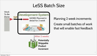 Gosei&Oy&all&rights&reserved.
LeSS Batch Size
Planning 2 week increments
Create small batches of work
that will enable fas...