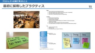 最初に採用したプラクティス 15
プロジェクト計画で考えたこと
 