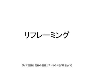 リフレーミング
ジョブ理論は既存の製品カテゴリの枠を「破壊」する
 