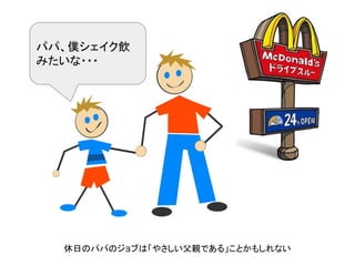 パパ、僕シェイク飲
みたいな・・・
休日のパパのジョブは「やさしい父親である」ことかもしれない
 