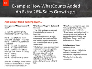 87% Example:%How%WhatCounts%Added% 
An%Extra%26%%Sales%Growth%(2/3)% 
Superpower: “7 touches over 7 
days” 
JJ says this a...