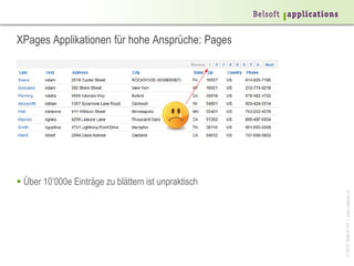 XPages Applikationen für hohe Ansprüche: Pages




 Über 10’000e Einträge zu blättern ist unpraktisch




                                                      © 2013 Belsoft AG | www.belsoft.ch
 