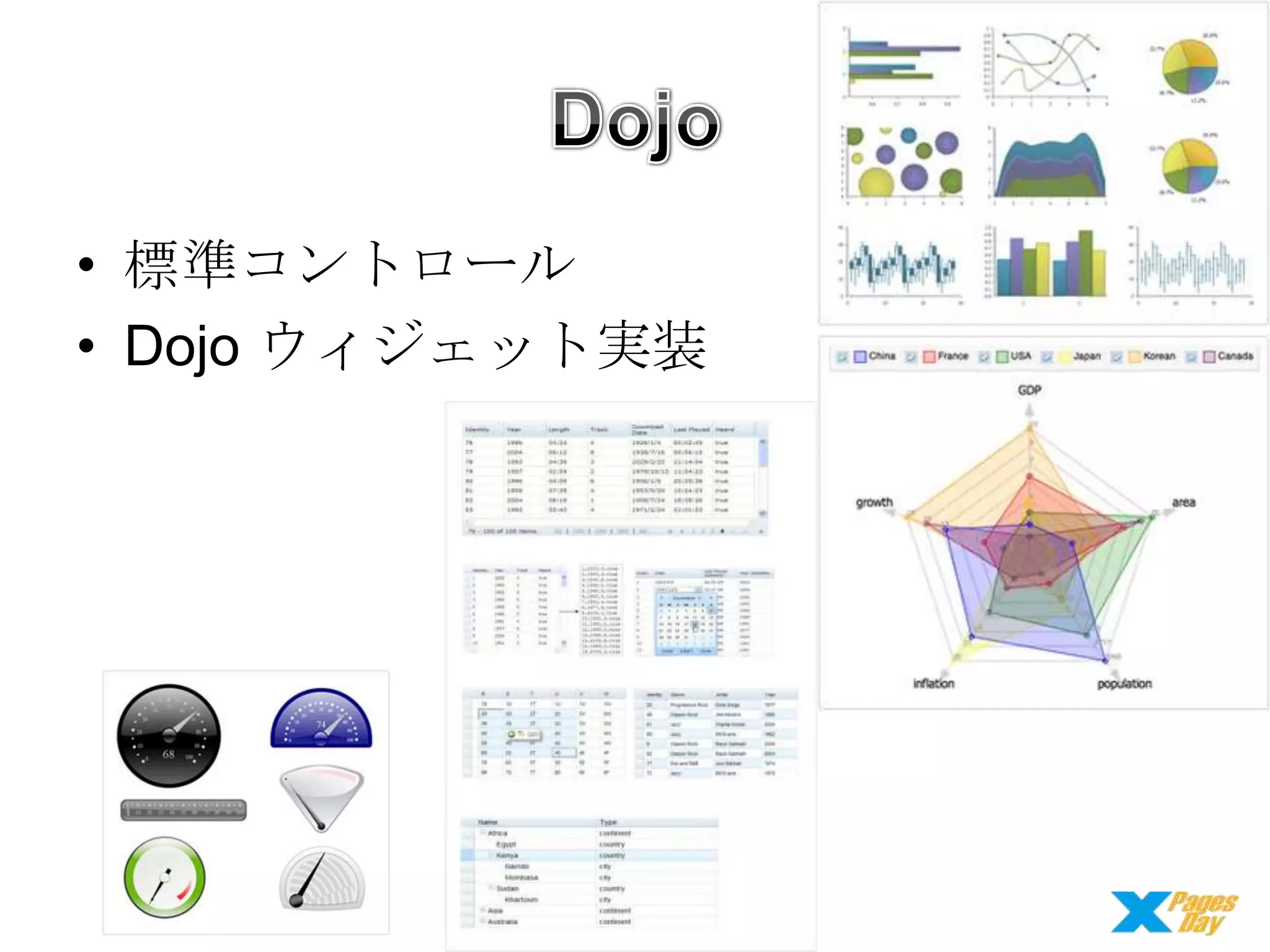 • 標準コントロール
• Dojo ウィジェット実装

 