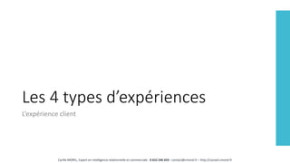 Les 4 types d’expériences
L’expérience client
Cyrille MOREL, Expert en intelligence relationnelle et commerciale - 0 652 246 659 - contact@cmorel.fr – http://conseil.cmorel.fr
 