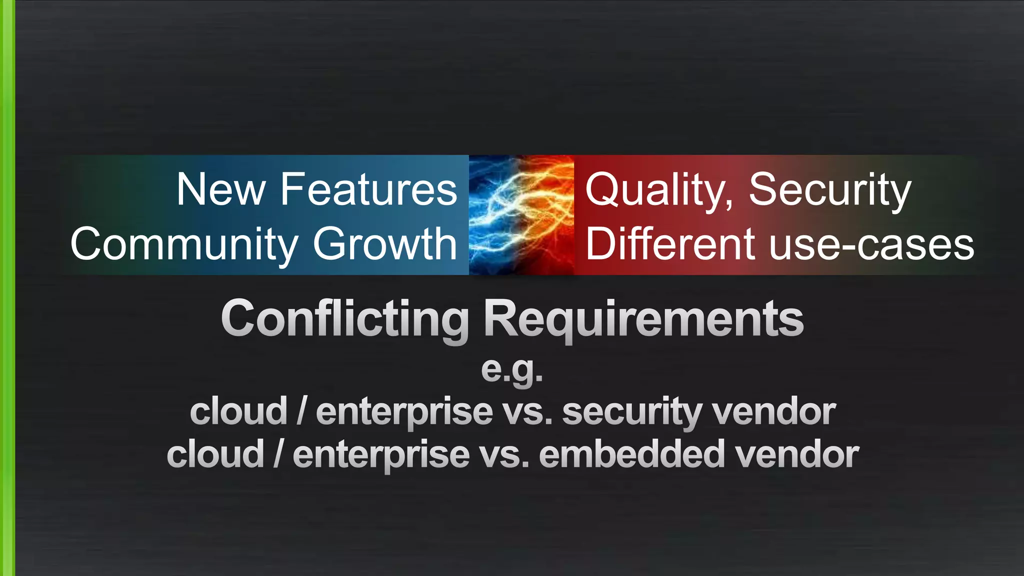 Quality, Security
Different use-cases
New Features
Community Growth
 